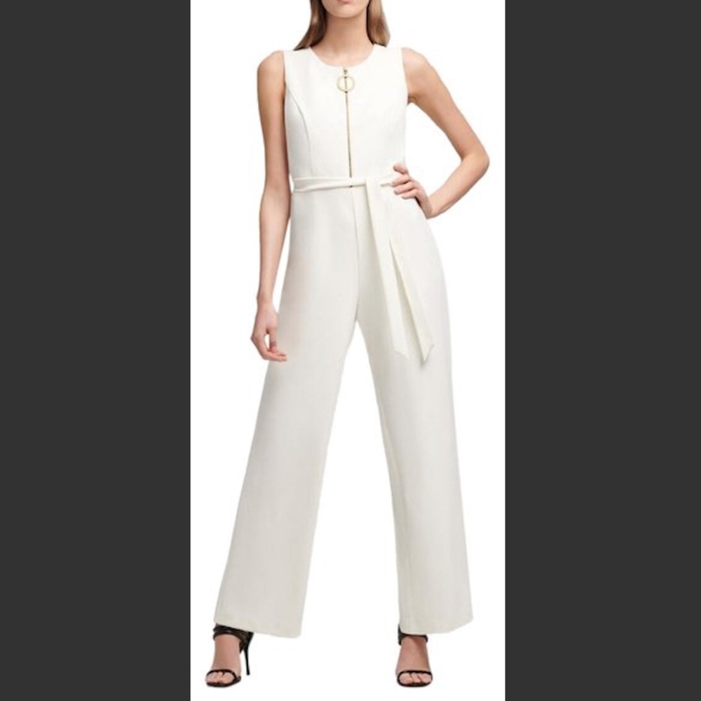 DKNY Logo Sleveless White Jumpsuit